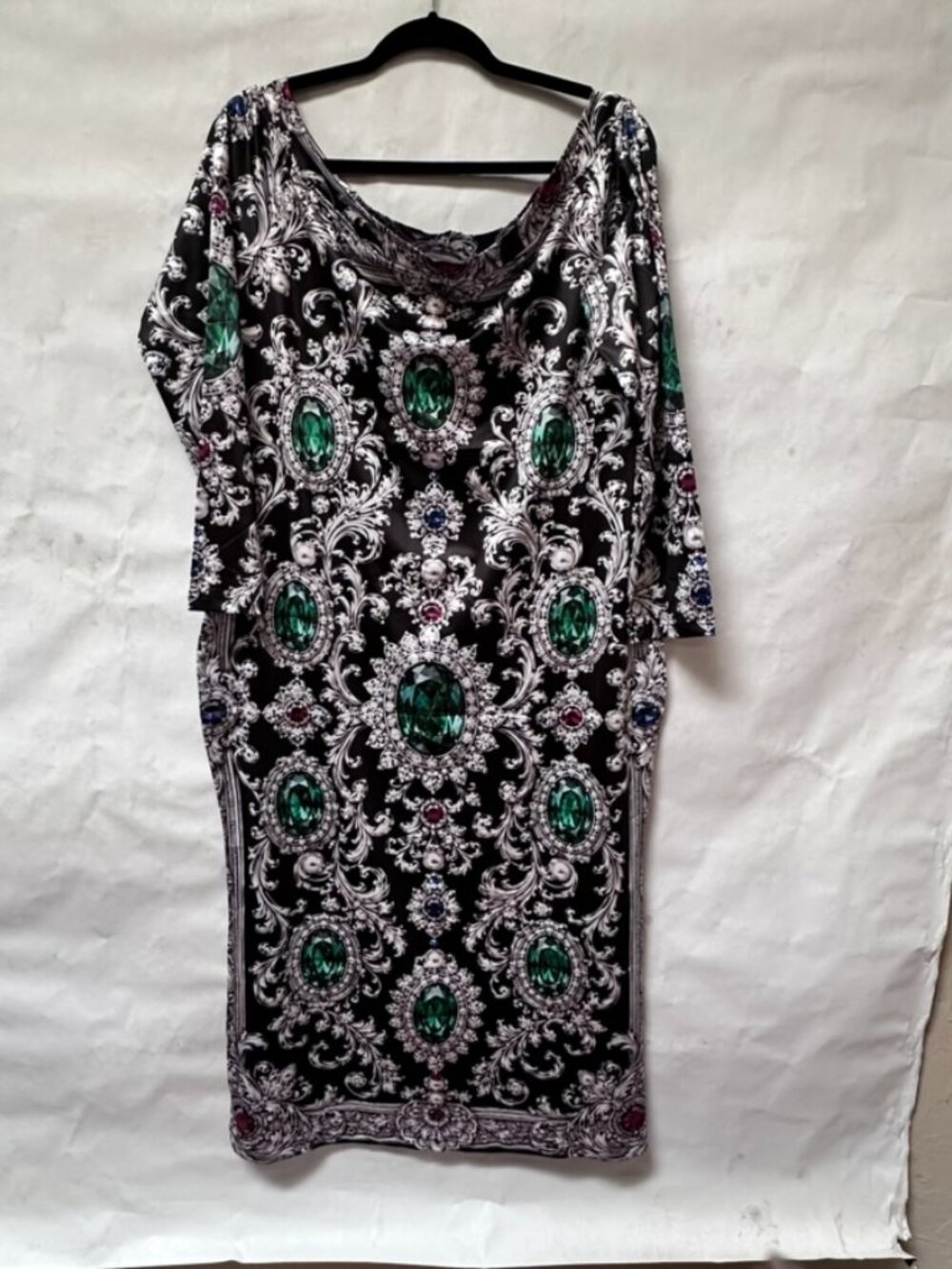 Conceptual Subculture XL Off Shoulder Midi Dress Emerald Jewel Baroque Bodycon - Picture 3 of 8